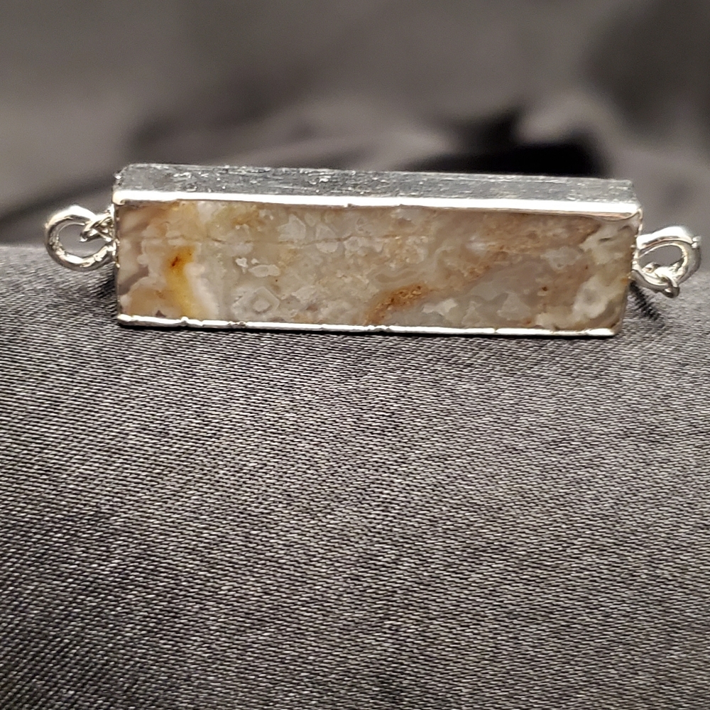 ◇◇ Mexican Agate Crystal Silvertone Adjustable Chain Bracelet